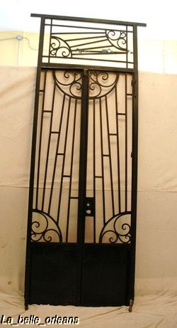 ART DECO FRENCH WROUGHT IRON GATE WITH FRAME/TRANSOM  