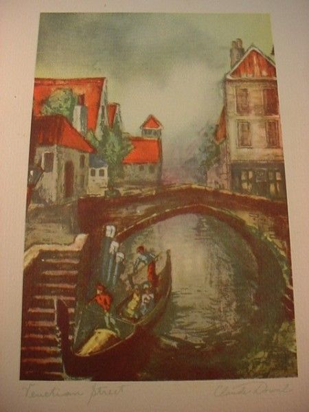 Vintage VENETIAN STREET Etching CLAUDE DOWAL Print  