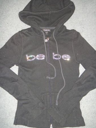 BEBE BLACK RHINESTONE LOGO LONG SLEEVE HOODIE XS  