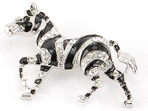 African Safari Zebra Horse Blk Enamel Clear Crystal Rhinestone Animal 