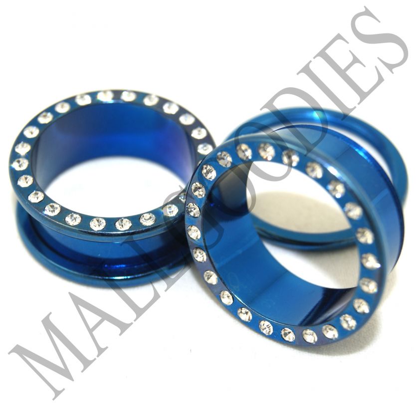 0897 Blue Screw on CZ Tunnels 1 Inch Ear Plugs 25mm  