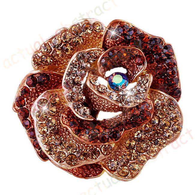 Free brown floral chic Brooch pin W rhinestone alloy 1x  