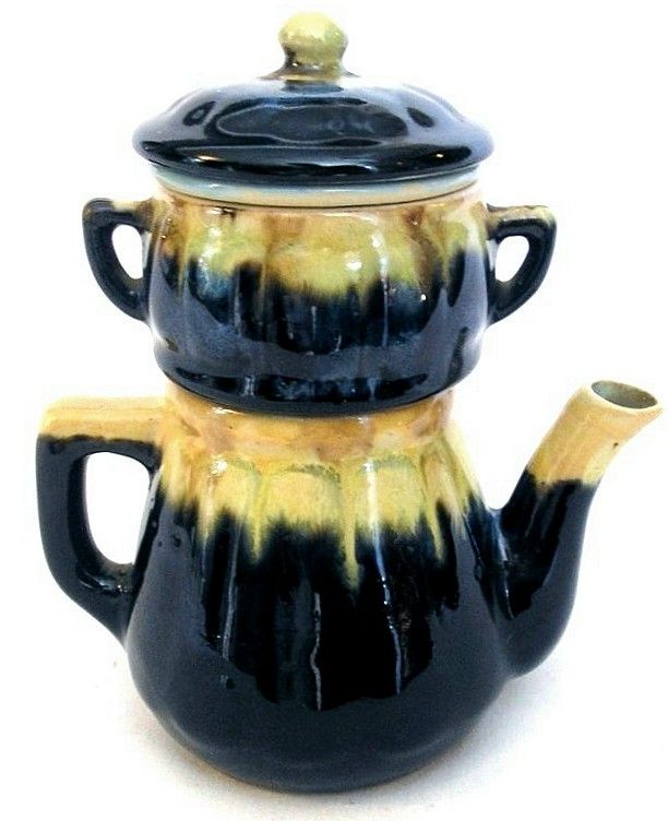 COFFEE TEA POT FRENCH FAIENCE DRIP GLAZE PORCELAIN c1950 DELICATE 