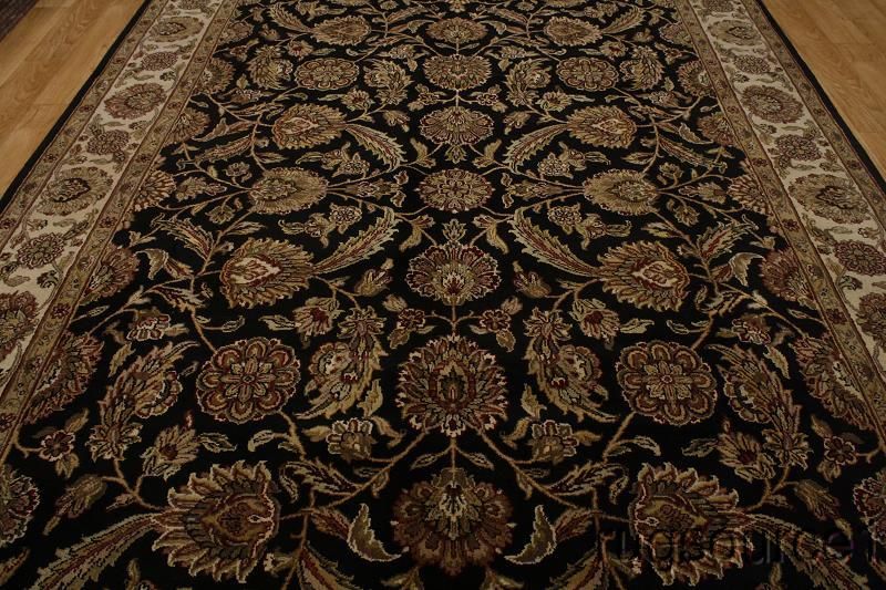 LARGE EXCELLENT BLACK 9X12 AGRA JAIPOUR ORIENTAL AREA RUG WOOL CARPET 