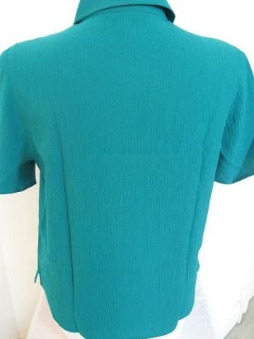 NWOT CJ Banks Short Slv Crinkle Button Dwn Blouse Teal  