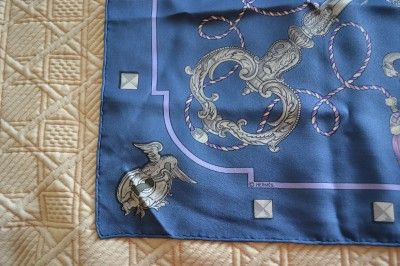 Authentic HERMES Hermes Scarf Scarves LES CLES KEYS Blue Cathy Latham 