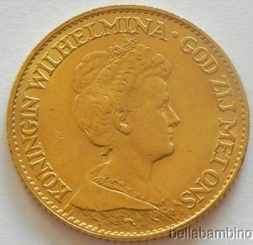 1917 10 GULDEN GOLD COIN V.F  