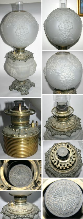 Vintage Gone with the Wind Oil Lamp Consolidated C.1895 brass grapes 