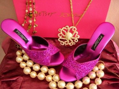 BETSEY JOHNSON LTD ED MAGENTA GLITTER POLLY HEEL SHOES  