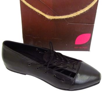 LADIES BLACK LEATHER FLAT WHERE PUMPS SHOES SIZES 3 8  