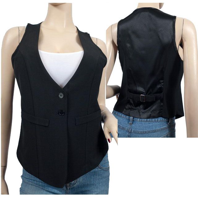 Plus Size Black Button Front Sleeveless Vest Top  