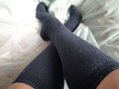 WELL WORN SEXY SCHOOL GIRL NAVY HIGH SOCKS Private auction 