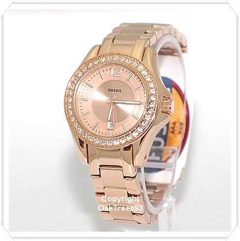 FOSSIL WOMENS RILY MINI ROSE GOLD STEEL WATCH ES2889  