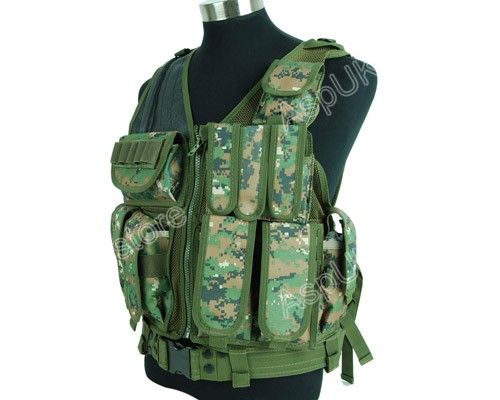 Airsoft Mesh Designed with Holster Vest Digi Woodland G  