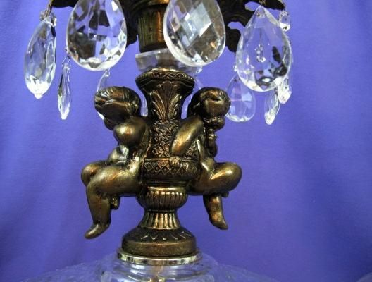 Pair Vintage Victorian Prism Cherub Mid Retro Stiffel Era Murano Glass 