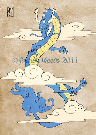   Japan DRAGON Cloud tattoo Asiatic art ACEO print painting Brandy Woods