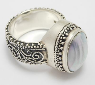 LORI BONN PEARL SILVER ETRUSCAN COUTURE RING  