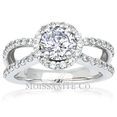 5mm Round Moissanite Split Halo Engagement Ring 1.63c  