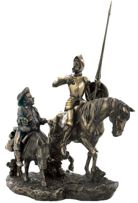 Bronzehued Figures Don Quixote and Sancho Panza wHorses  