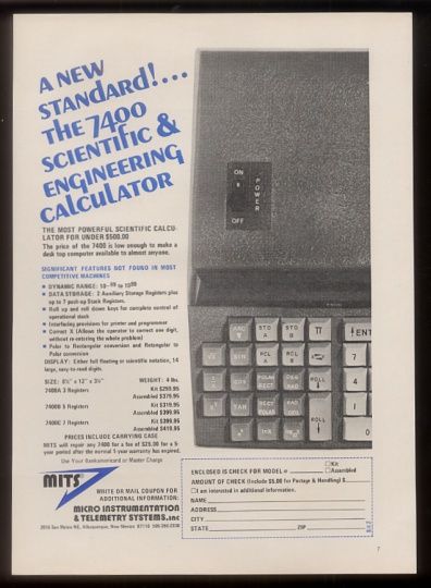 1972 MITS 7400 calculator photo print ad  