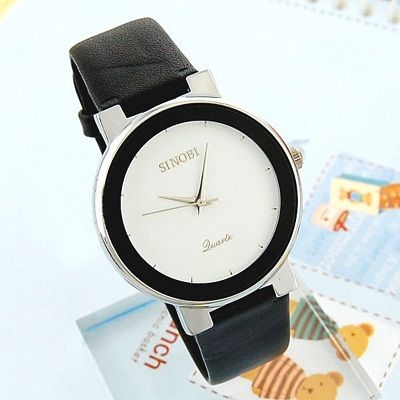 New Fashion Mens Wristwatch Circular Case black, white  