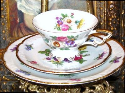   Floral cup, saucer, dessert ~ marked Bavaria Germany Fab  