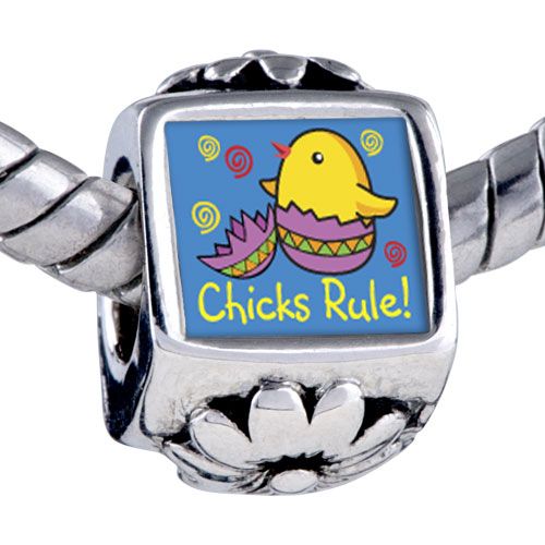 PUGSTER CHICKS RULE  EASTER CHARM PHOTO BEAD BRACELET R18  