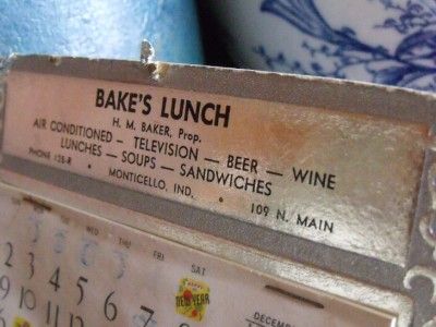 WAY Cool Vintage Retro 1955 Bakes Lunch Diner Calendar Monticello 