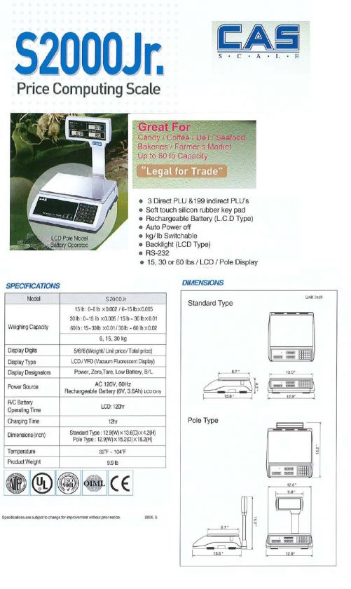 Price Computing Scale w/Tower Display 60lb Capacity  