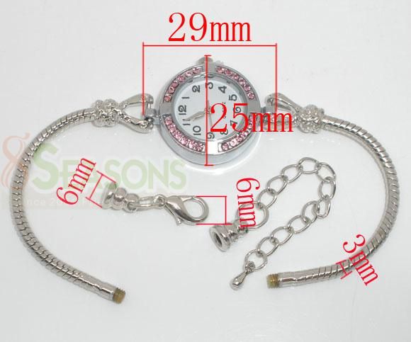 Rhinestone Watch W/Extender Chains Fit European Beads  