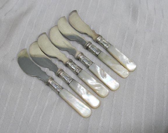 Old Landers Frary Clark Mother of Pearl Handles Sterling Ferrule 