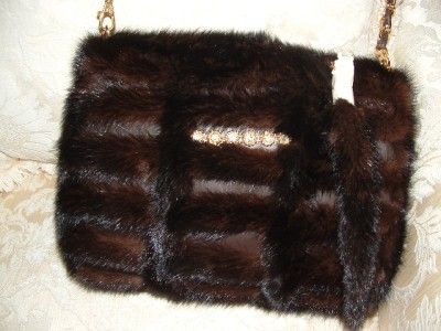 NEW DESIGNER MINK FUR LEATHER CLUTCH HANDBAG MUFF 3in 1  