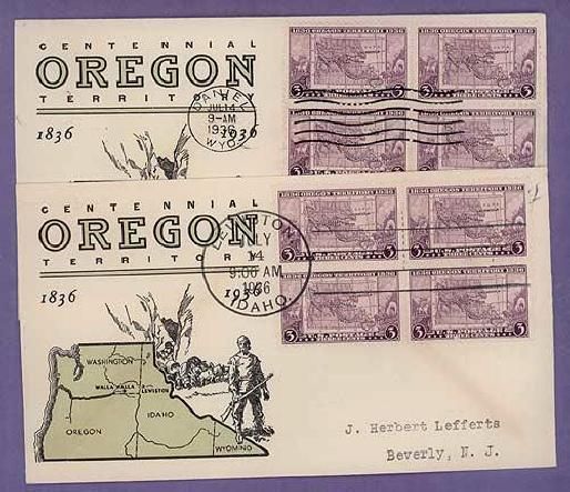 783 Oregon Statehood Set of 5 Linprint FDC  