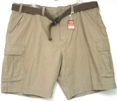   /50W Arizona Mens Bamboo Color/Tan Cargo Shorts with Belt NWT  