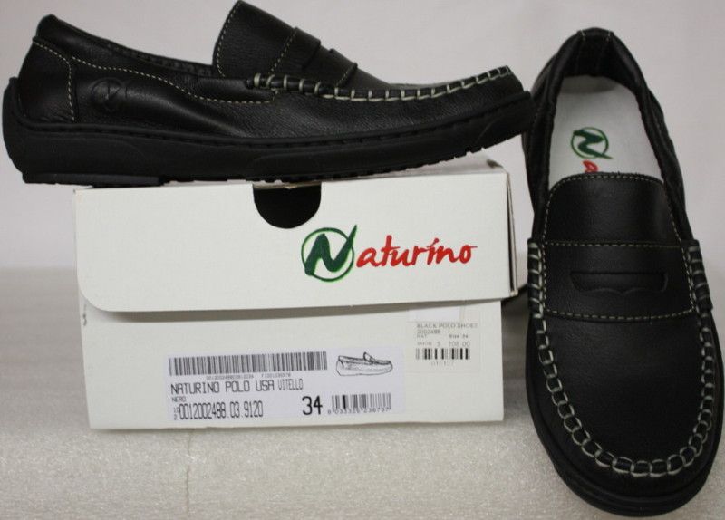 NATURINO CHILDRENS POLO USA BLACK VITELLO STYLE SHOES FOR BOYS  