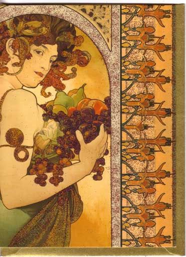 ALPHONSE MUCHA 5 Greeting Cards Assortment GLITTER New  