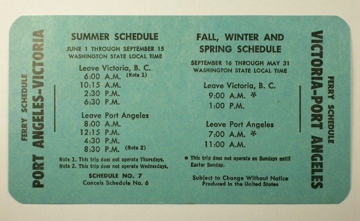 Ferry Schedule Port Angeles   Victoria M.V. Coho Schedule No. 6 Black 