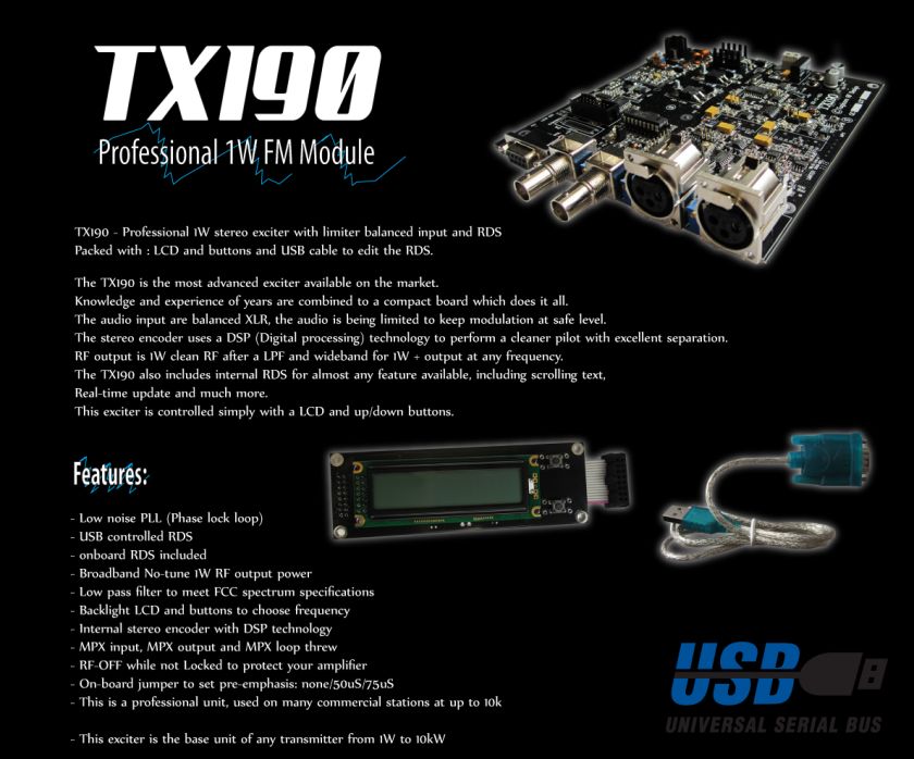 1W FM Stereo Broadcast Exciter Transmitter RDS Radio  