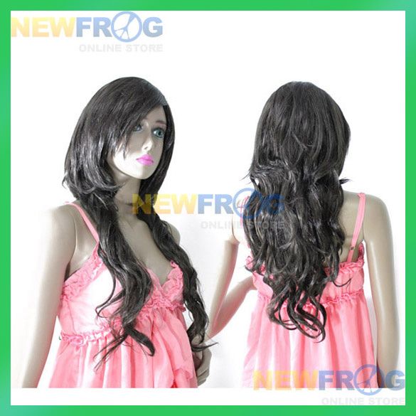 Long Curly Hair Wig Cosplay Costume Accessory Black  