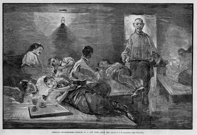 OPIUM SMOKING IN AMERICA, NEW YORK OPIUM DEN, ANTIQUE  