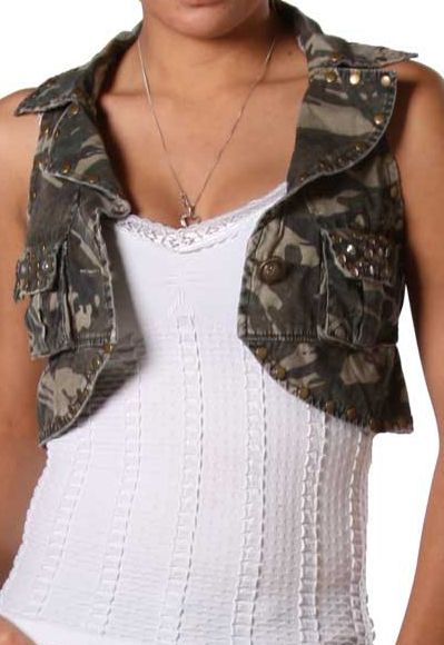 Camo Denim Brass Studded Cropped USA Stud Back Vest S/M/L/XL  