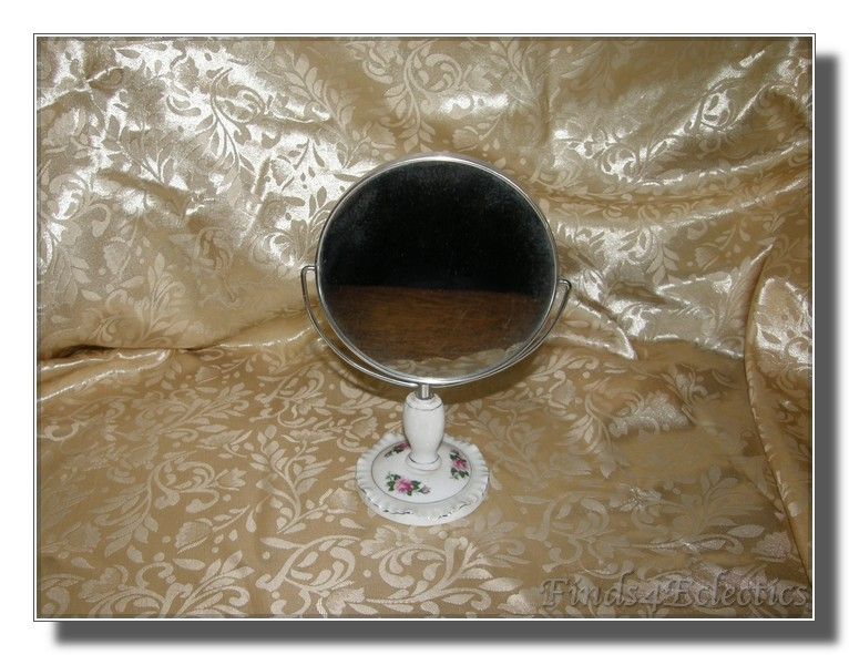 Vintage Porcelain Moss Rose Vanity Mirror  