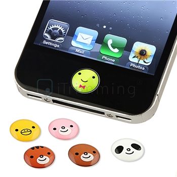 White Flower w/Butterfly Case+Cute Animal Home Button Sticker For 