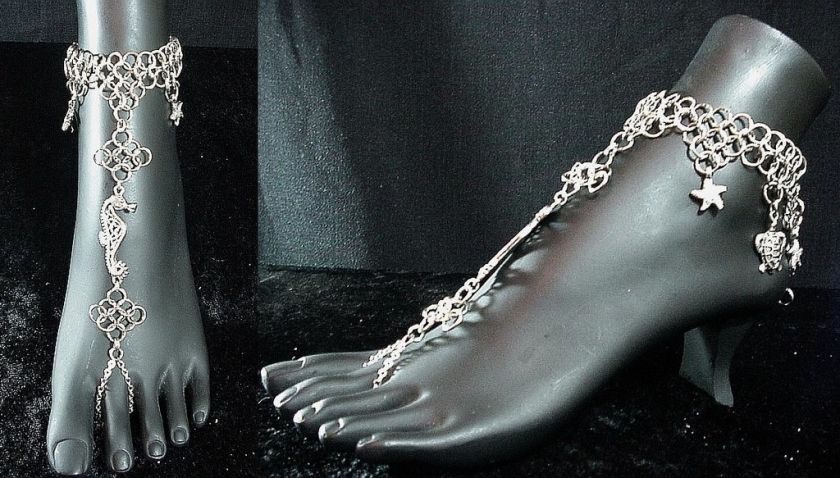 Chainmail Barefoot Sandal Slave Anklet Celtic Sea Horse Chainmaille 