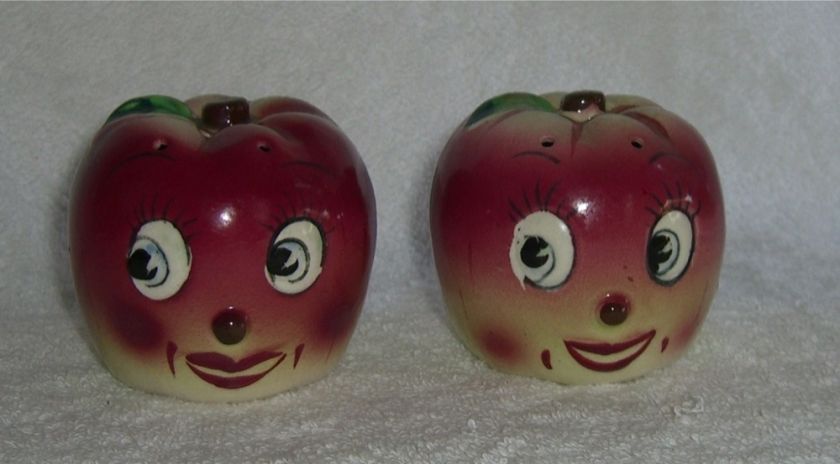 Vintage Anthropomorphic Napco Apple Salt Pepper Shakers  