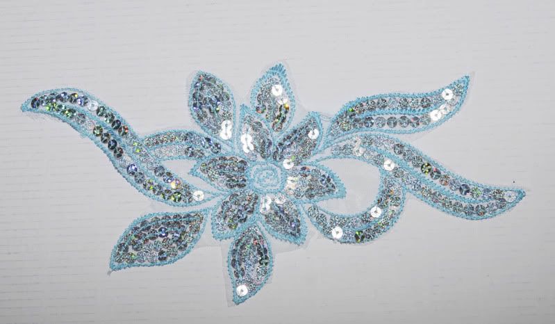 SEA BLUE FLOWER SEQUIN GLUE SEW ON APPLIQUE LARGE  