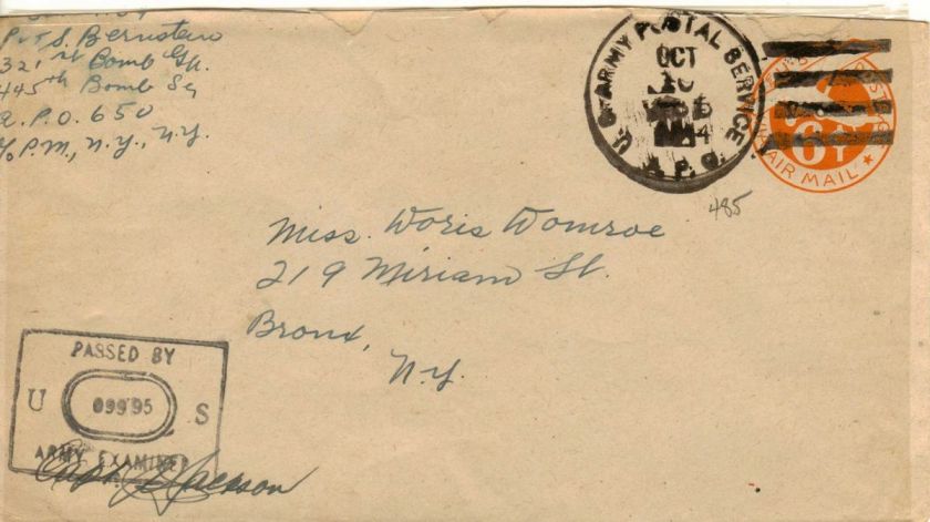   650 CORSICA WWII Army Cover 445th BOMB Gp 1944 CENSOR SOLDIERs MAIL