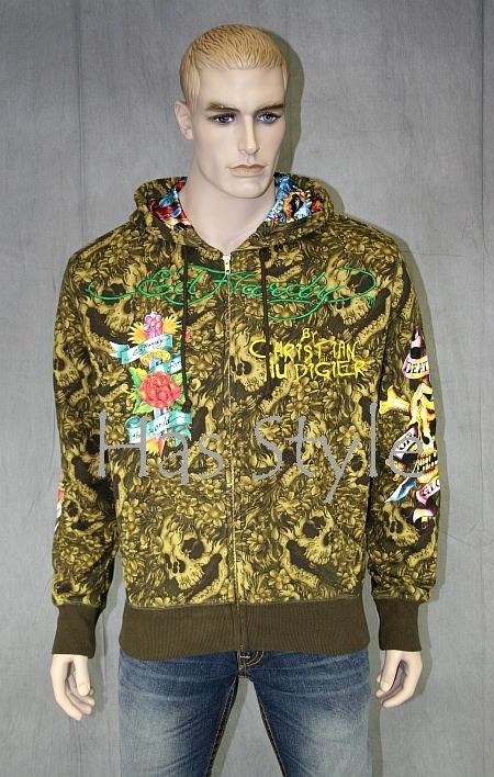 Christian Audigier ED HARDY ARMY Tattoo Cross Jacket Hoodie L punk 