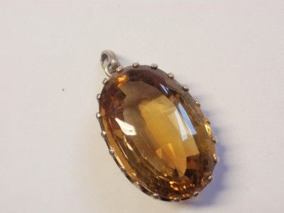 ORIGINAL ART NOUVEAU SILVER GILT LARGE CITRINE PENDANT C. 1900.  