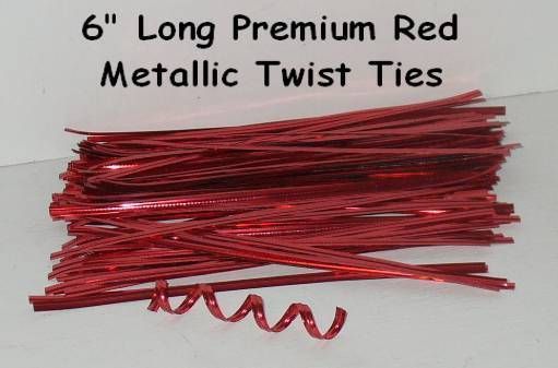 200 6 RED METALLIC FOIL TWIST TIES  